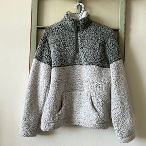 Love Tree Fleece Pull Over Top Two Tone Quarter Zip Grey and Taupe Size M